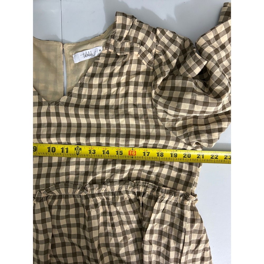 Talulah‎ Womens Brown Gingham Tiered Babydoll Mini Dress Smocked Long Sleeve M - Picture 7 of 12